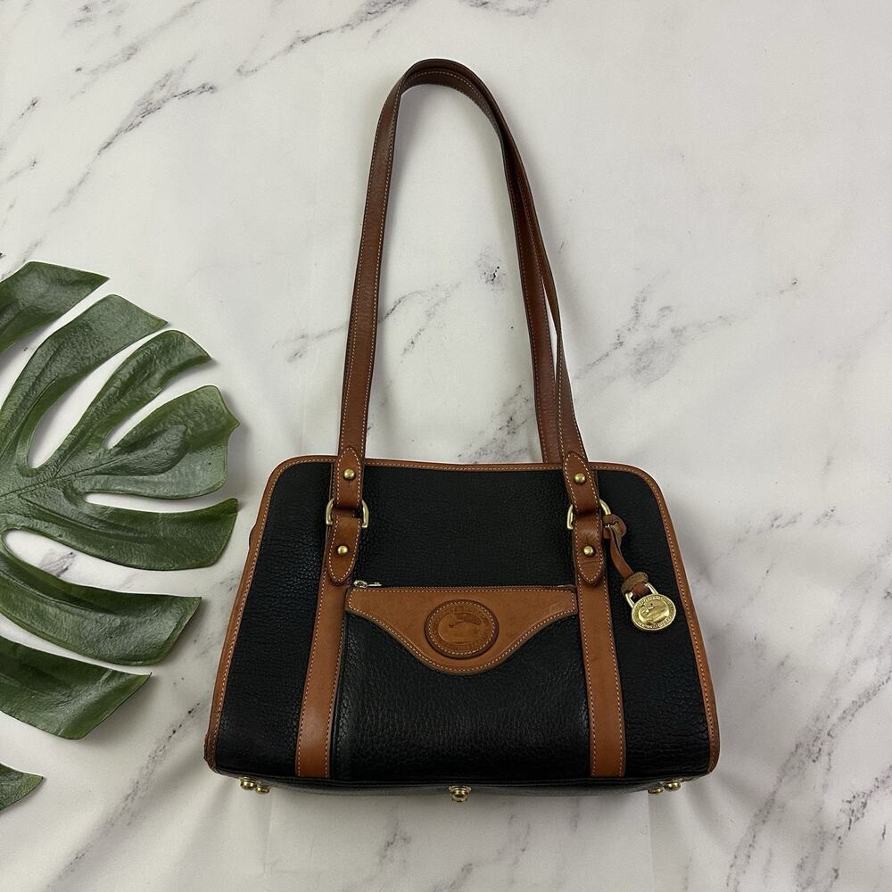 Dooney & Bourke Vintage Shoulder Bag Purse Black Brown Pebble Leather AWL